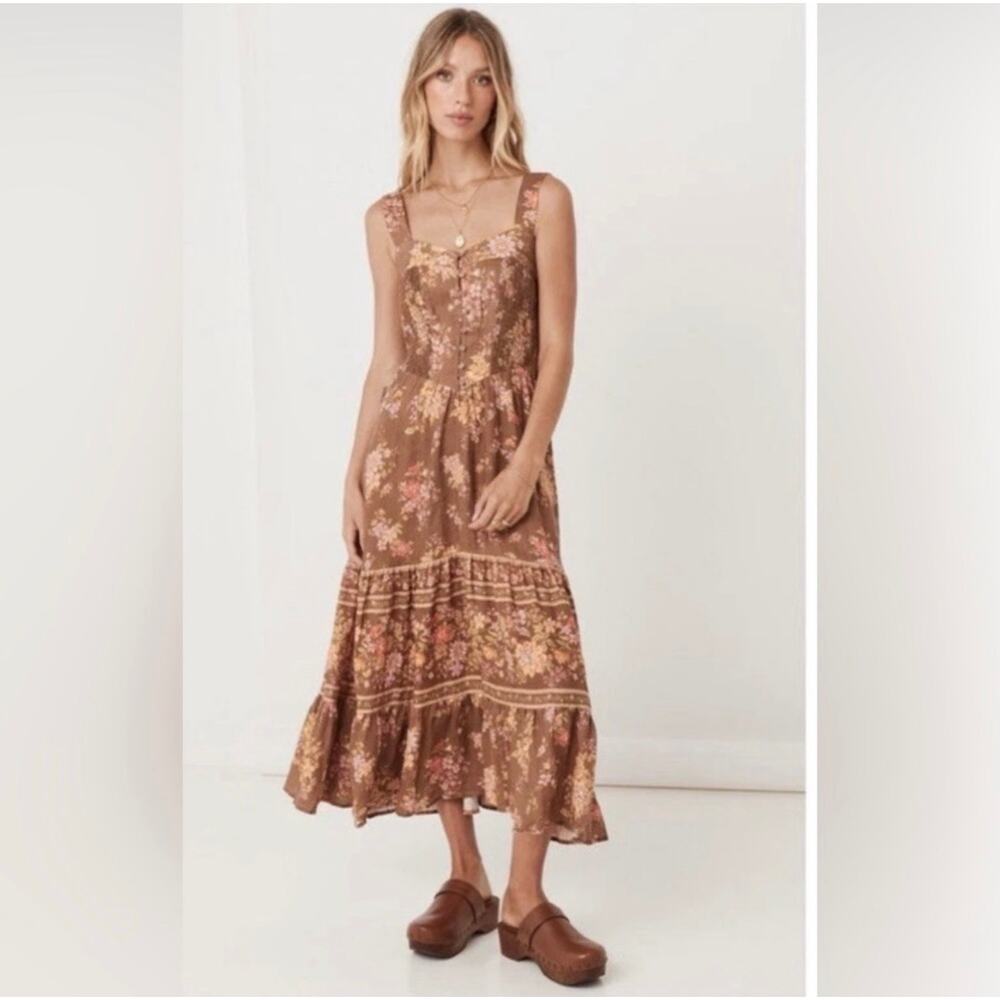 Spell meadowland linen brown midi sundress xxs - Picture 2 of 9